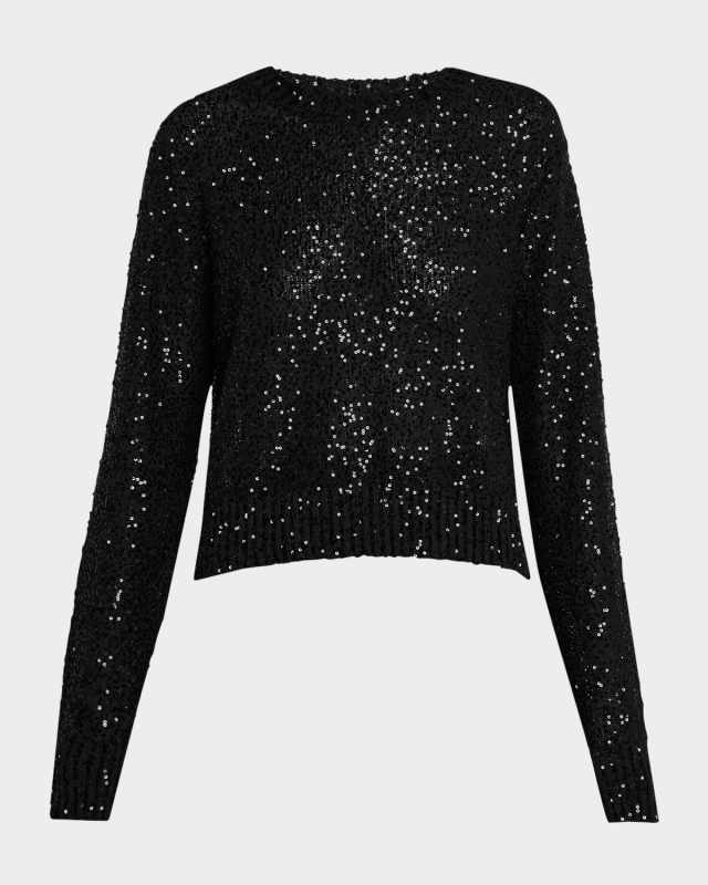 Paillette Linen-Cashmere Crewneck Sweat